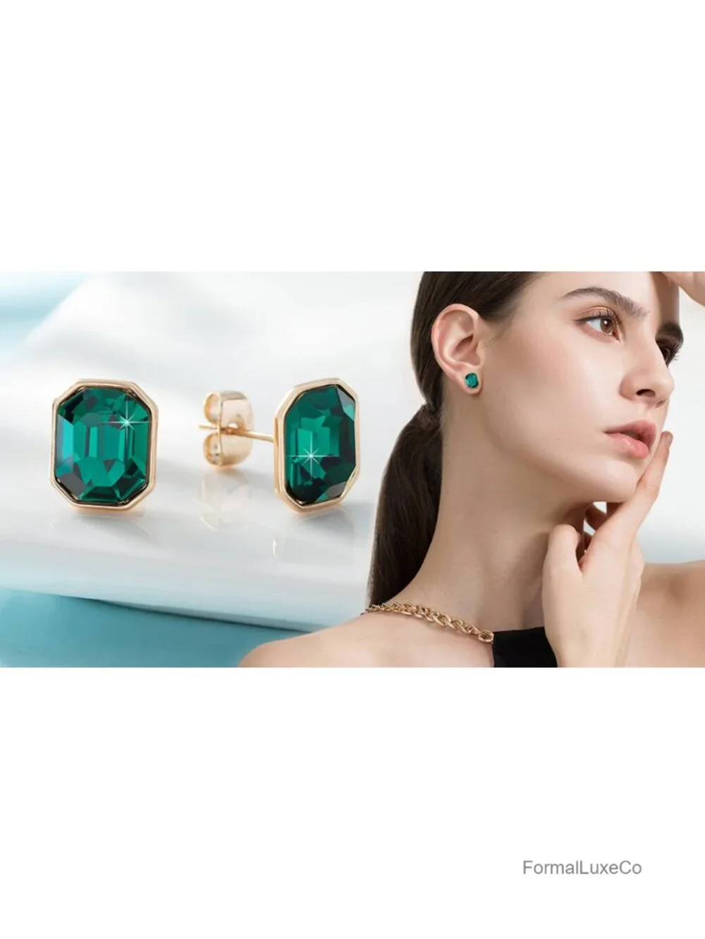 Austrian Crystal Stud Earrings 14K Gold Plated S925 Sterling Silver
